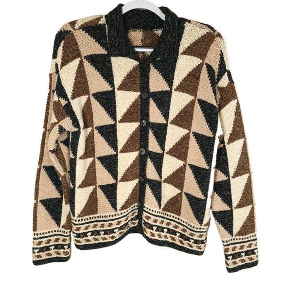 Handknit Geometric Pattern Cardigan Women's Size Medium - Picture 1 of 11